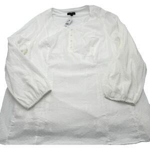 NWT Lane Bryant 26 White Long Balloon Sleeved Textured Tunic Blouse‎ Shirt Top